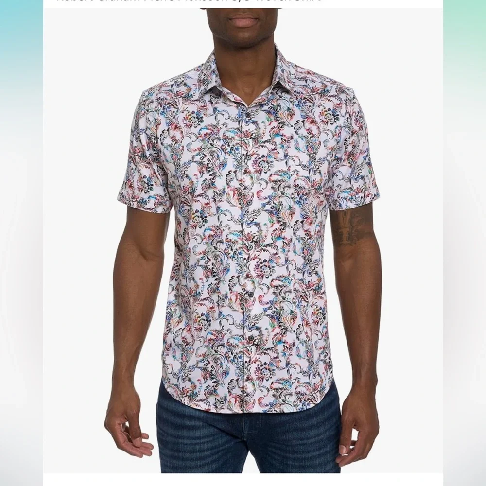 NWT Robert Graham Men's Monsoon Short Sleeve Woven Button Down Shirt - Picture 5 of 10